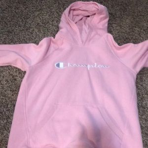 Light Pink Champion Hoodie With White Embroidered Logo